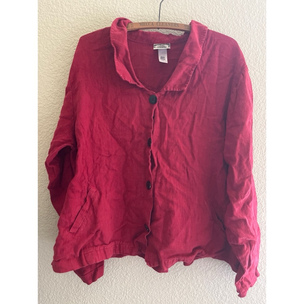 Tom Tom Red Linen Button Down Women’s Size Large